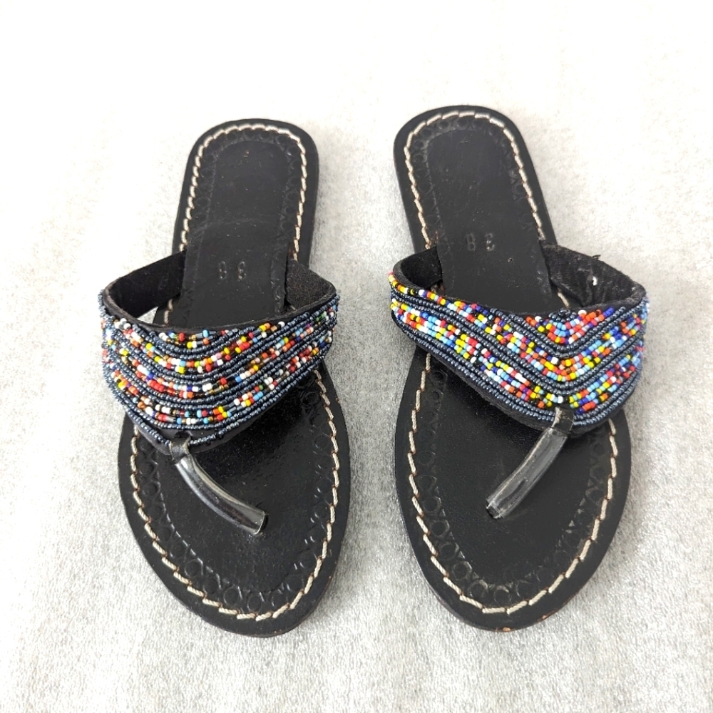 Beaded Black Thong Sandals - Women  sz 38